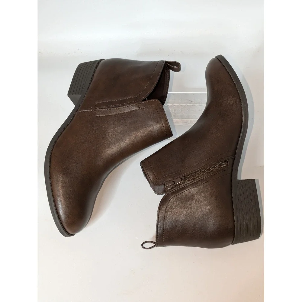 Sun + Stone Women's Size 9 Brown Ankle Boots Side Zip Low Heel Booties